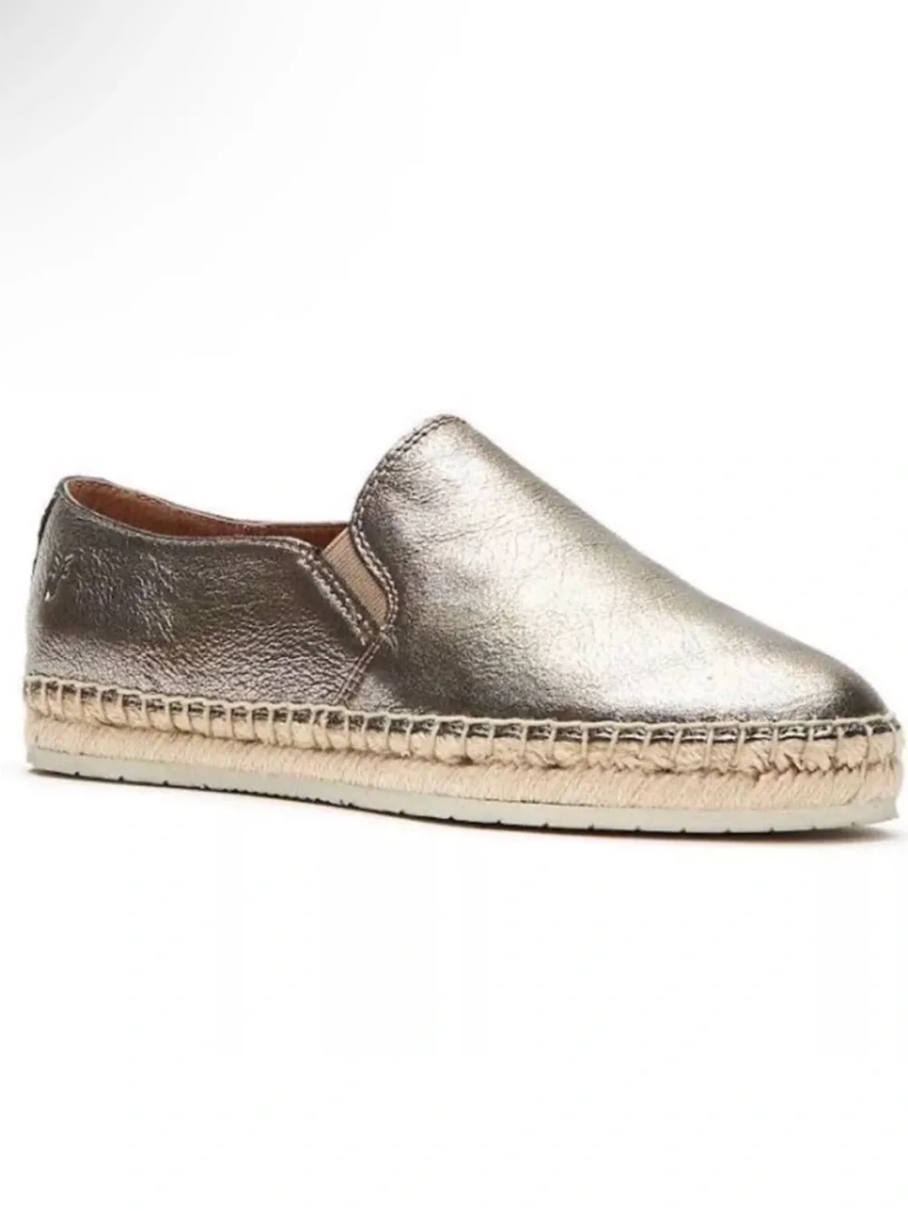 Frye Isbel Leather Espadrilles Size 9 9.5 Womens Flats Gold Silver Slip On Shoes